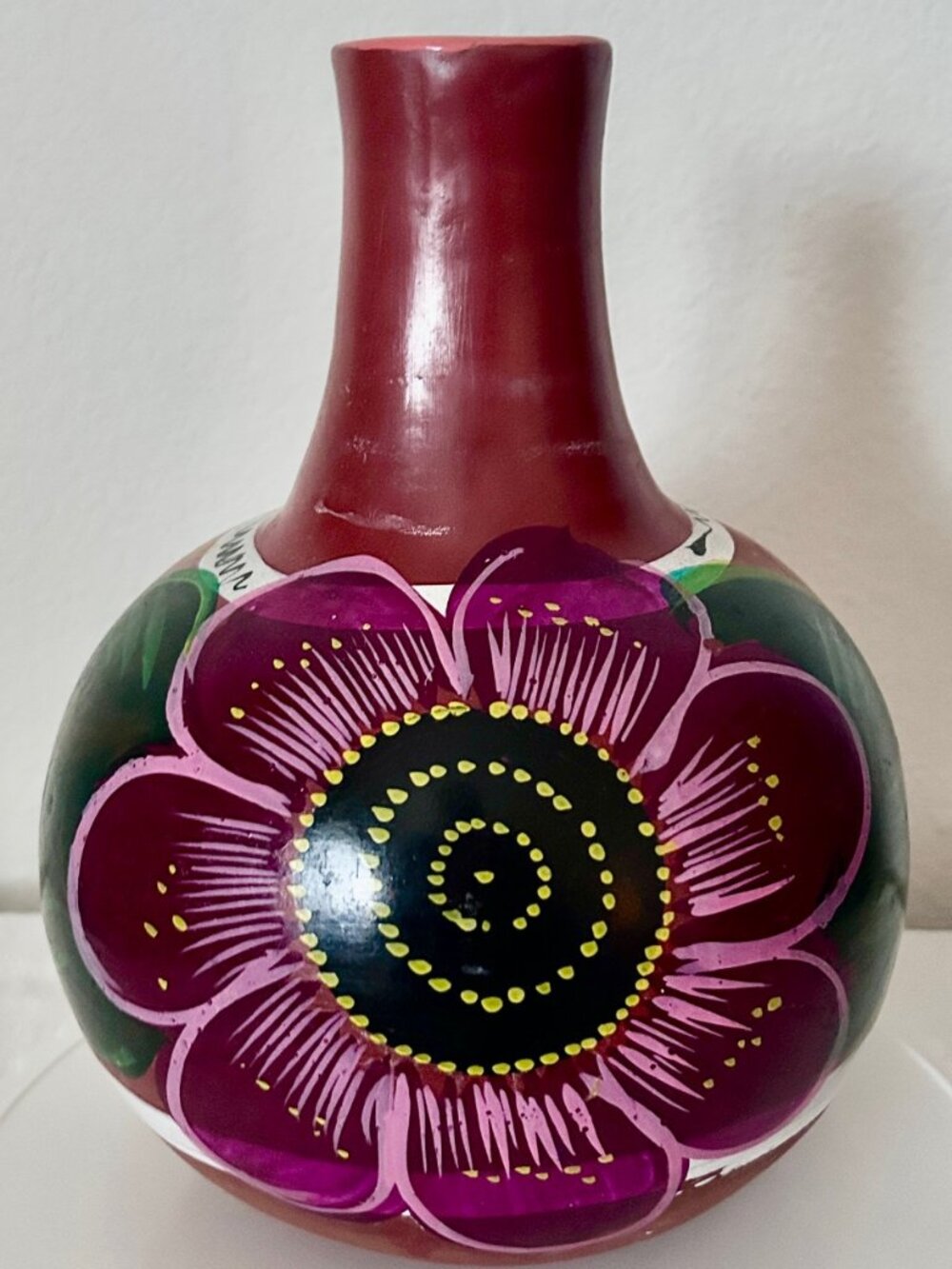 Large Hand-Painted Mexican Clay Ceramic Water Jug Vase